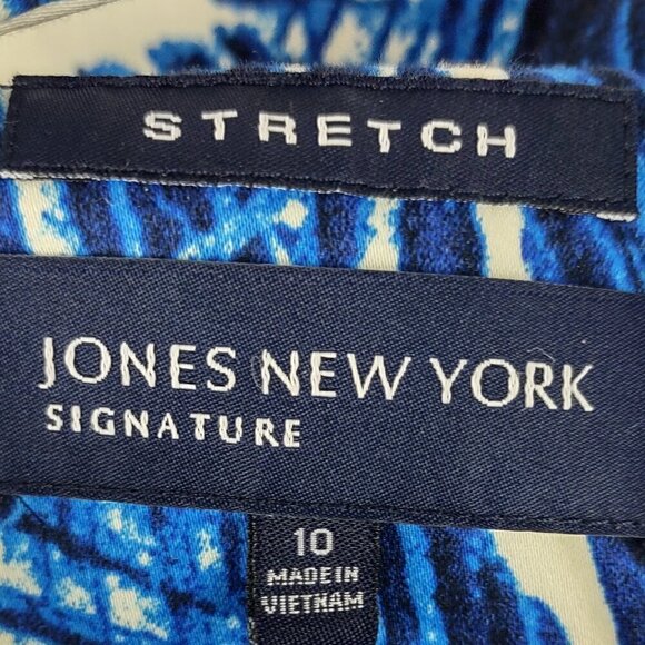 Jones New York Blue Palm Leaf Empire Waist Sweetheart Neck Shift Dress Size 10 - Picture 11 of 12